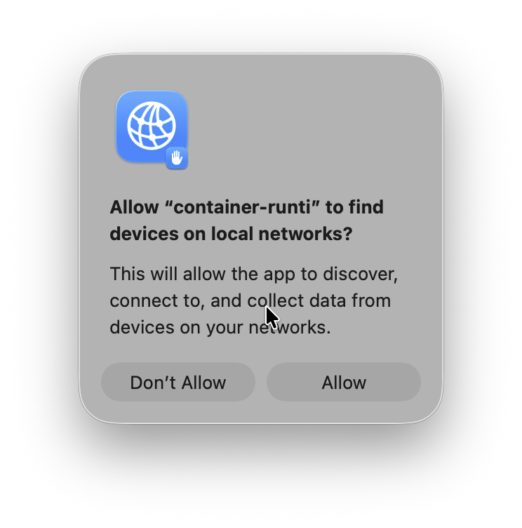 macOS local network permission prompt