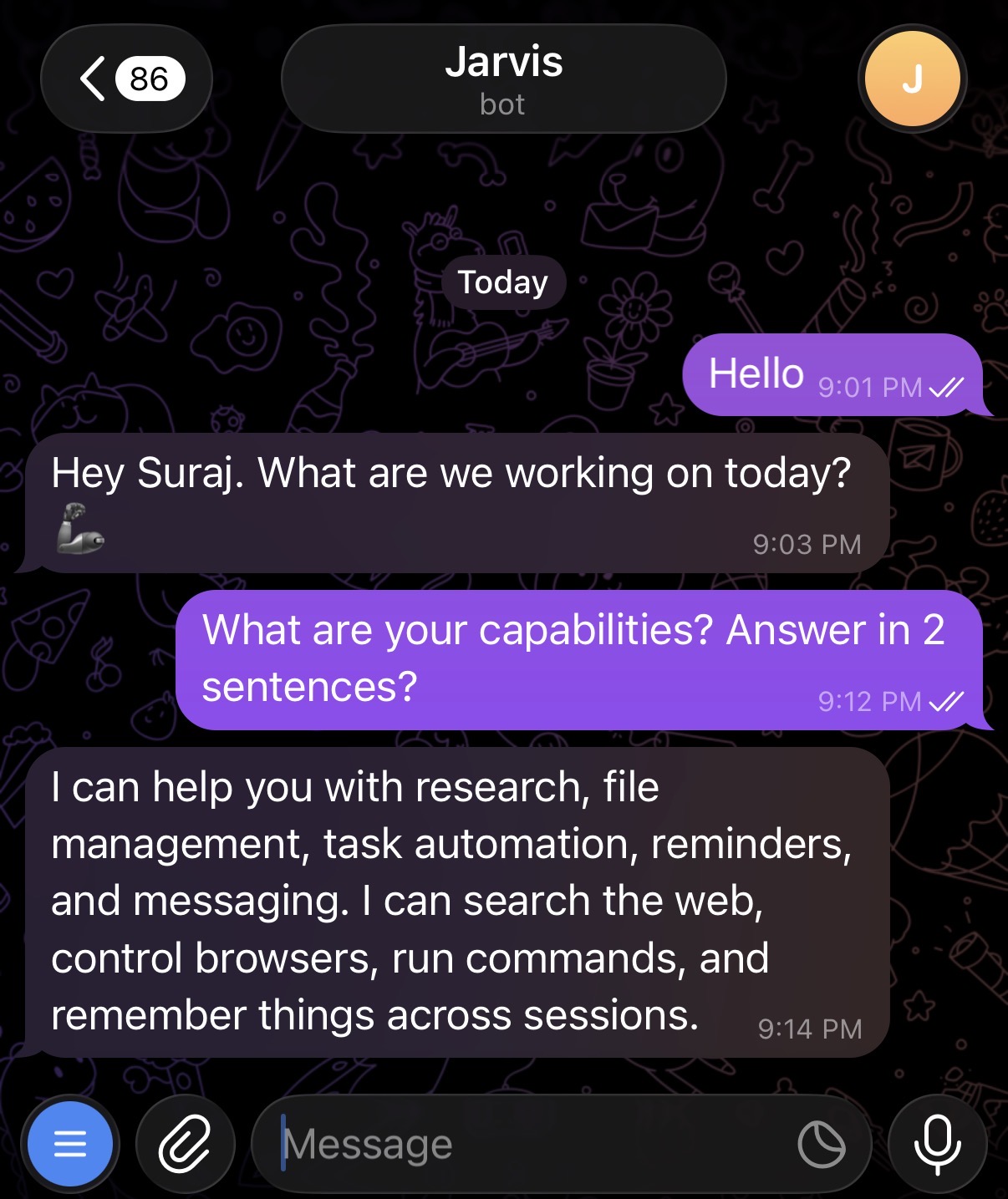 Telegram conversation with OpenClaw bot